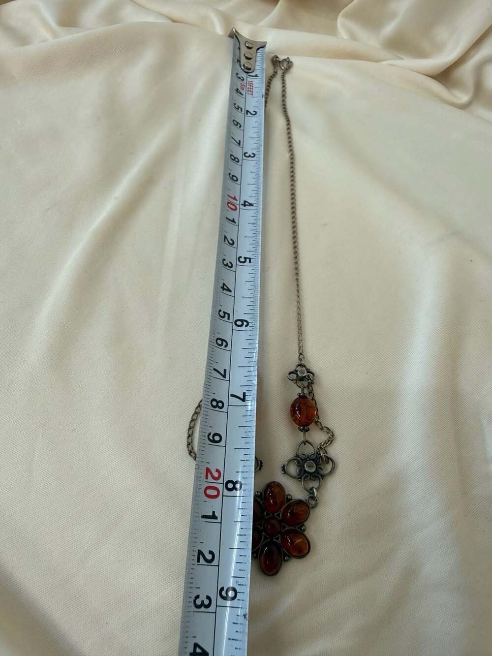 Vintage Baltic Amber Sterling Silver Flower Filigree Necklace 18" - Picture 3 of 3